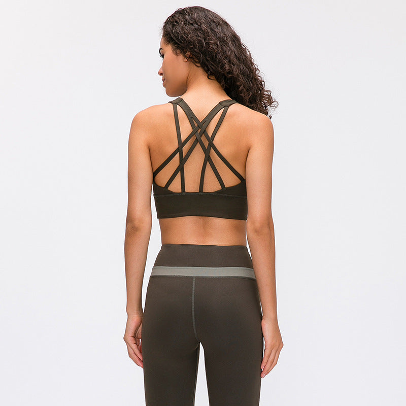 New cross back padded sports bra