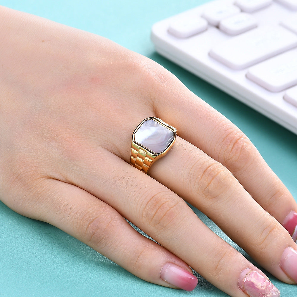 Irregular 15MM Square Fritillary Stainless Steel Ring