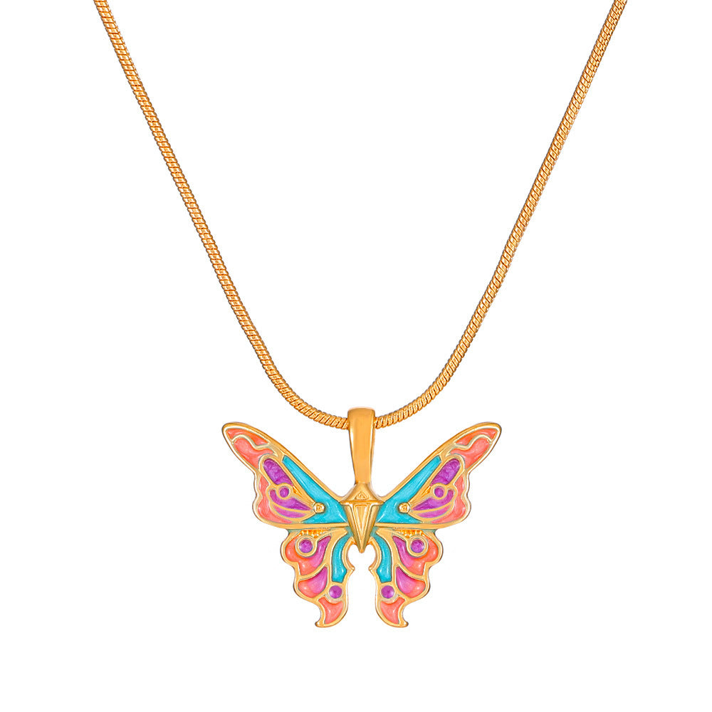Ins Colorful Oil Necklace Butterfly Girlfriends Clavicle Chain