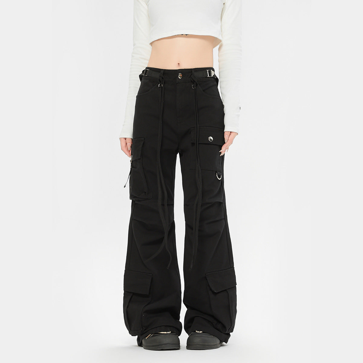 Retro Lace-up Decoration Autumn And Winter Cargo Pants