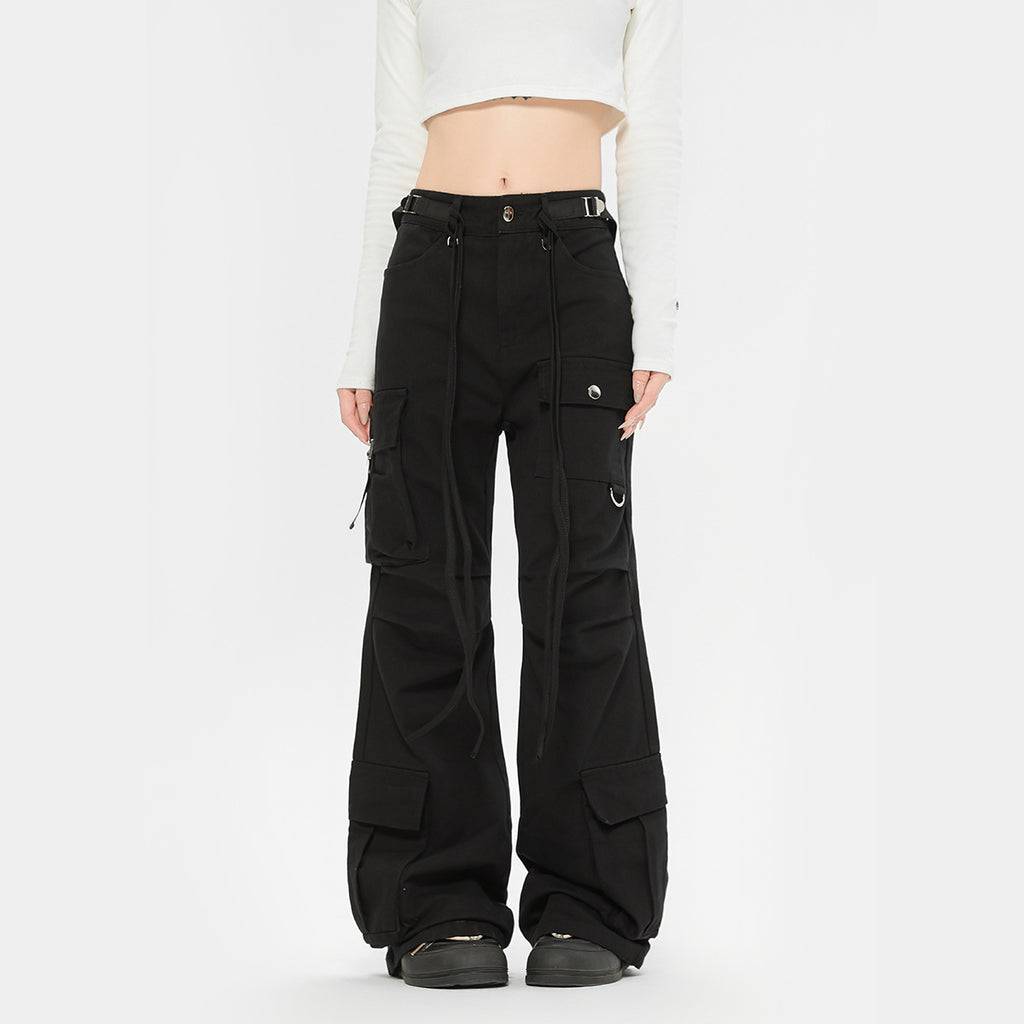 Retro Lace-up Decoration Autumn And Winter Cargo Pants