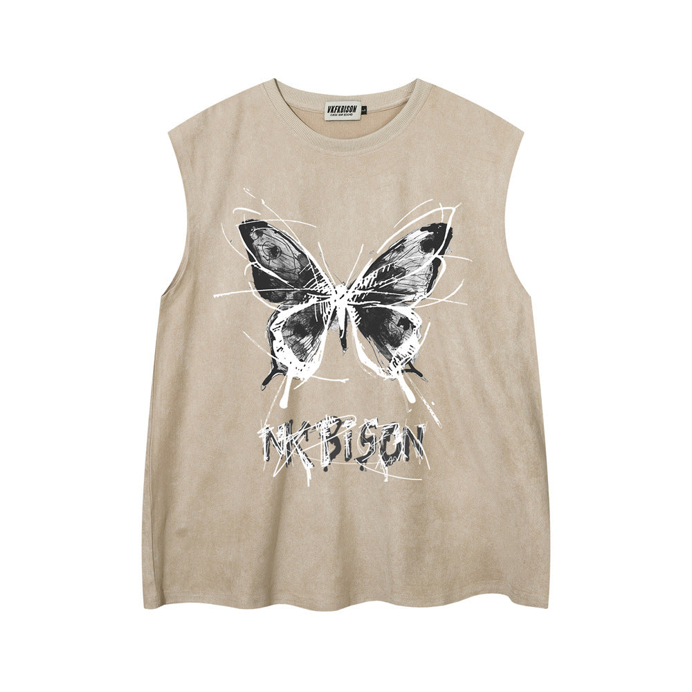Butterfly Print Waistcoat T-shirt For Men