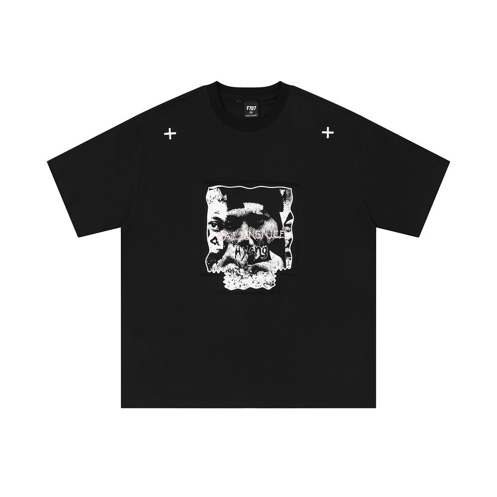 Embroidered Cotton T-shirt Short Sleeve Men