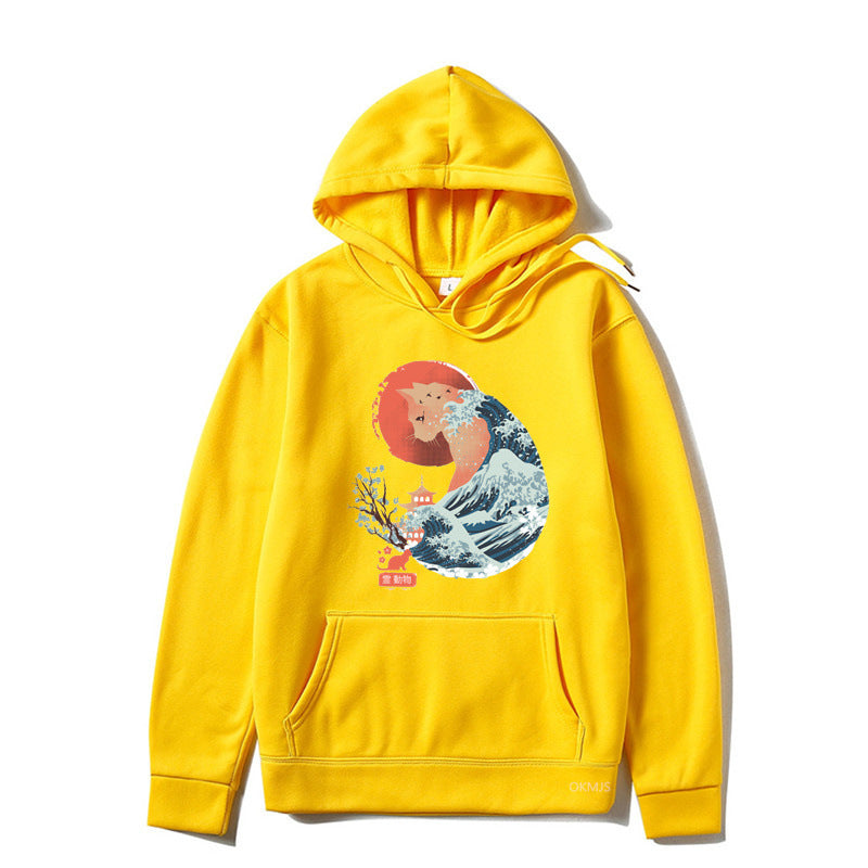 Male And Female Personality Funny Cat Printing Drawstring Hoodie