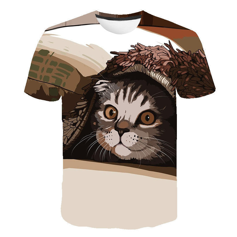 Digital Cartoon Print Loose Men T Shirt