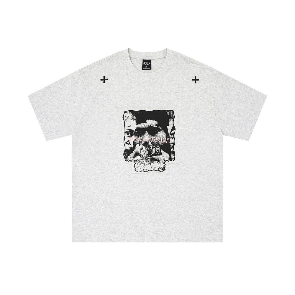 Embroidered Cotton T-shirt Short Sleeve Men
