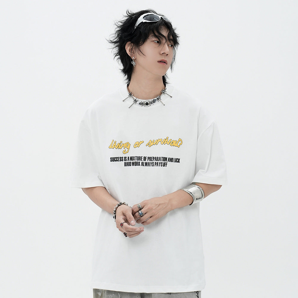 Printed Short-sleeved T-shirt Cotton Loose Men