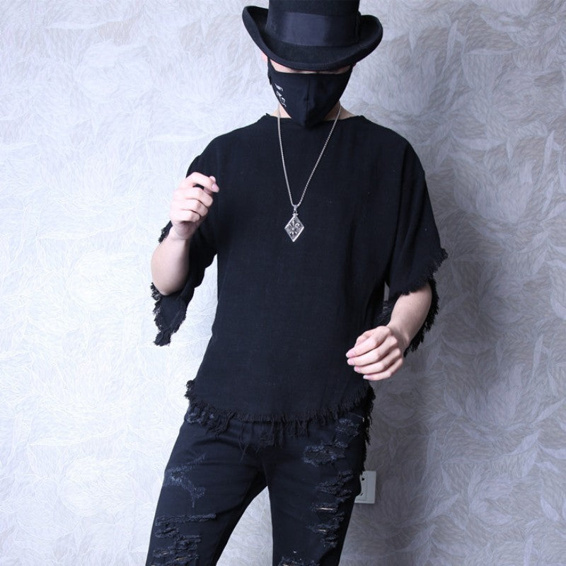 Summer Men Solid Color Irregular T-shirt
