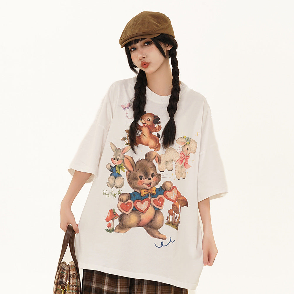 Animal Cartoon Printed T-shirt Short Sleeve Men