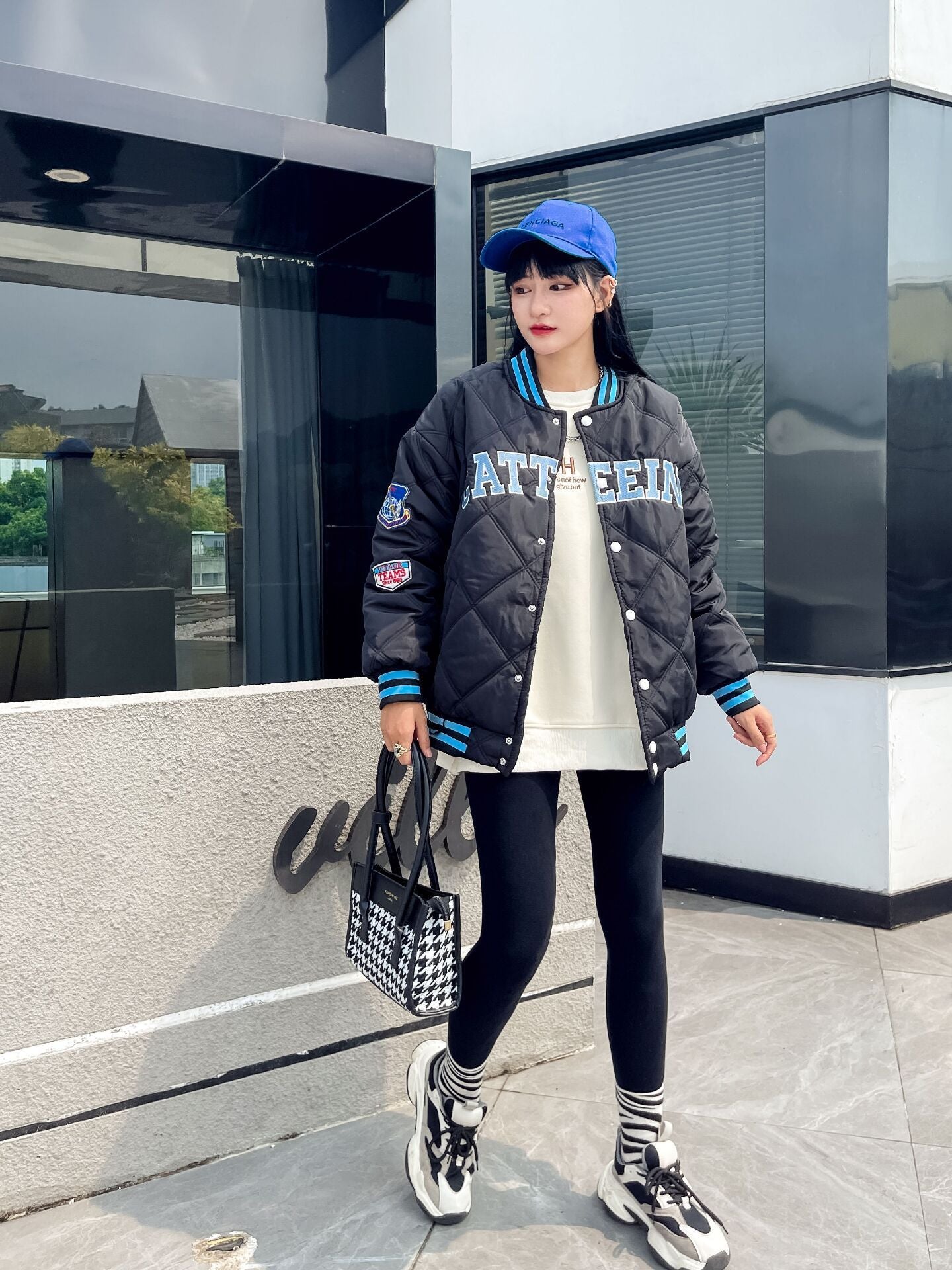Embroidered Preppy Padded Padded Jacket