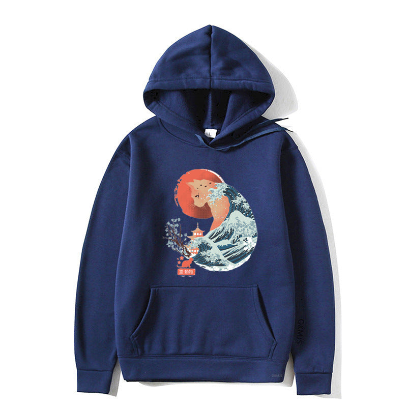 Male And Female Personality Funny Cat Printing Drawstring Hoodie