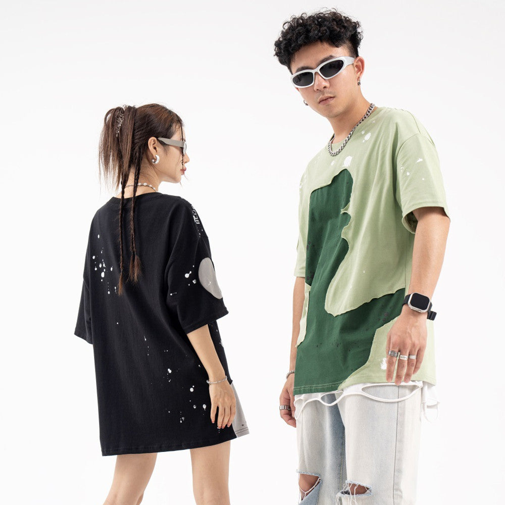 Irregular Patchwork Short-sleeved T-shirt Men