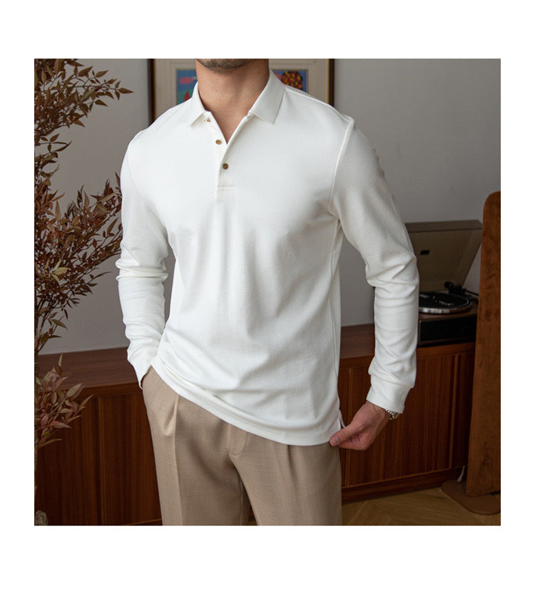 New Solid Color Retro Slim-fit Long-sleeved Polo Shirt
