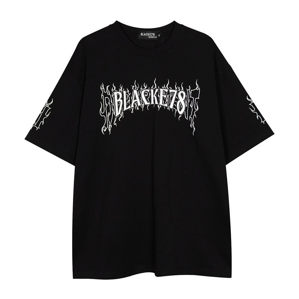 Creative Letters Flame Print T-shirt Men