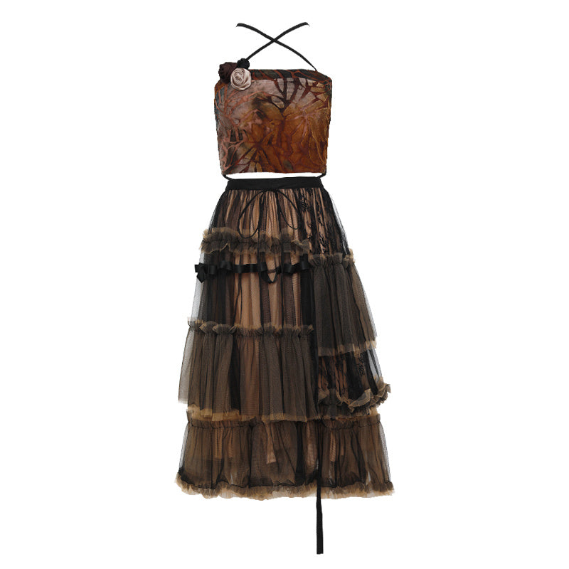 Mesh Fluffy Skirt Set For Women