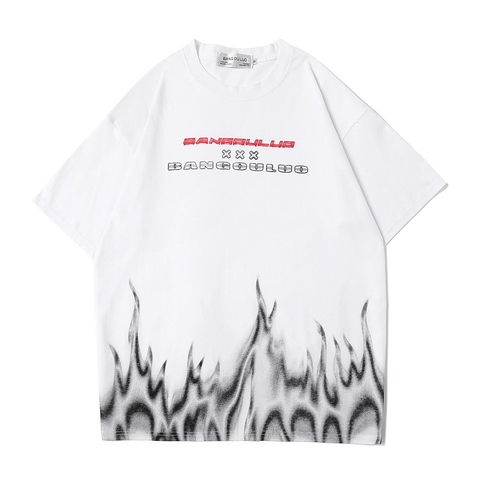 Flame Print Short-sleeved T-shirt Men