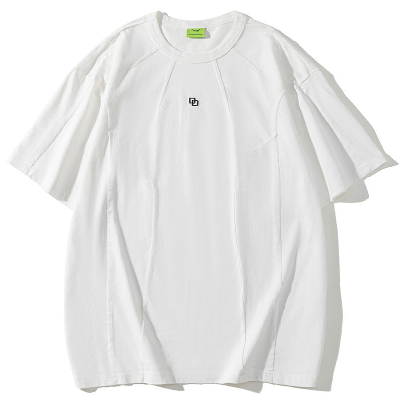 American Washed Patchwork Short-sleeved T-shirt Men