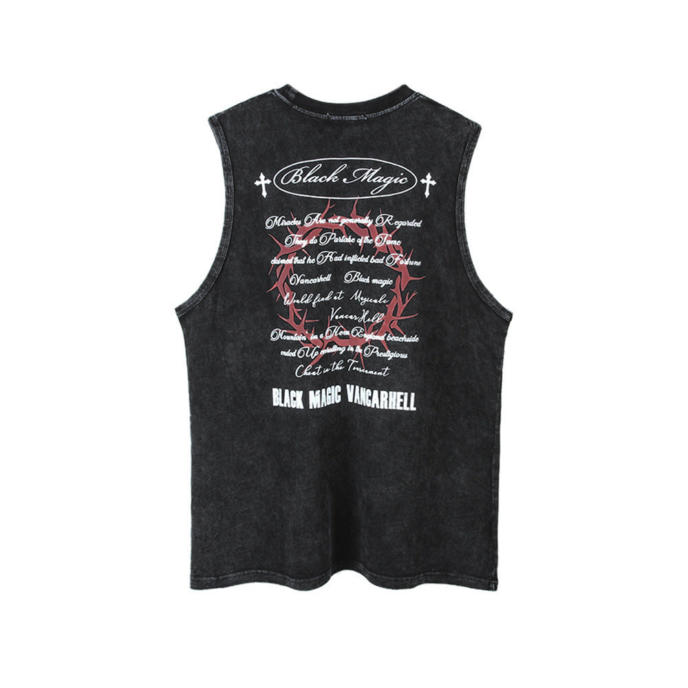 Distressed Letters Printed Sleeveless T-shirt For Men