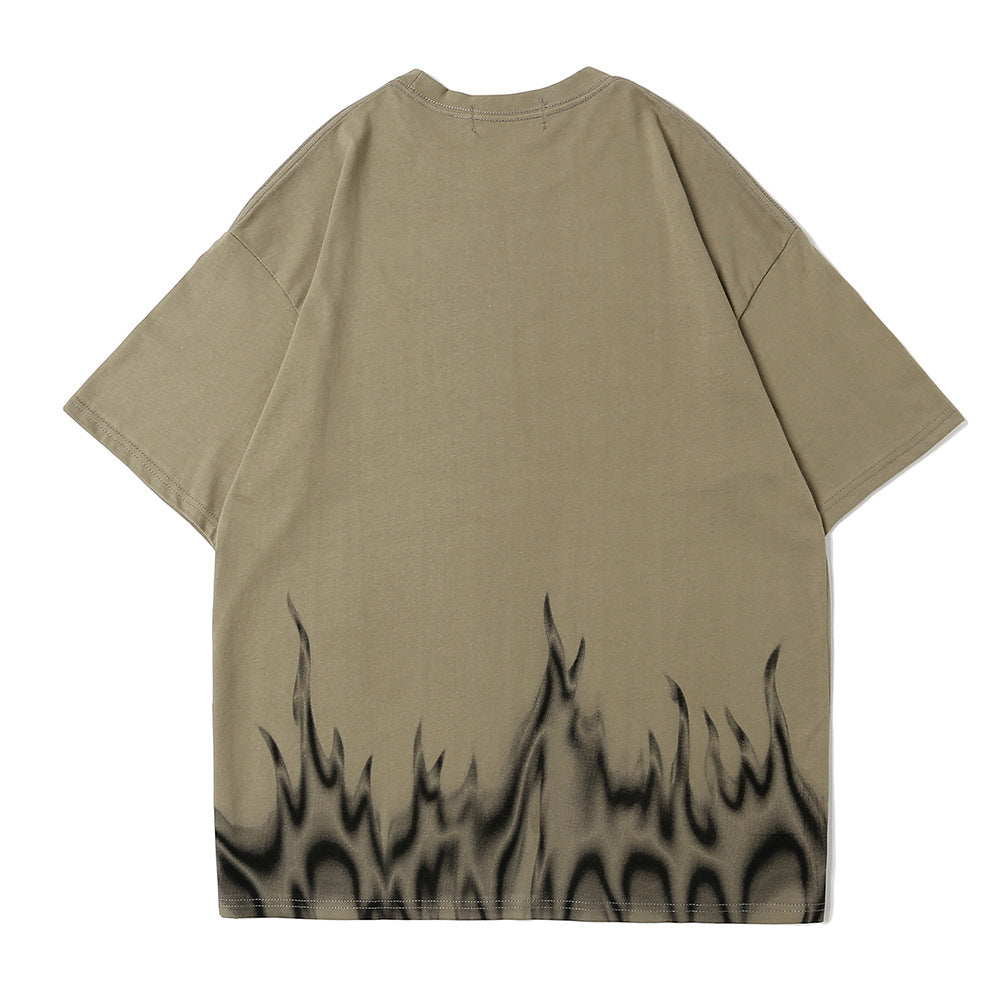 Flame Print Short-sleeved T-shirt Men