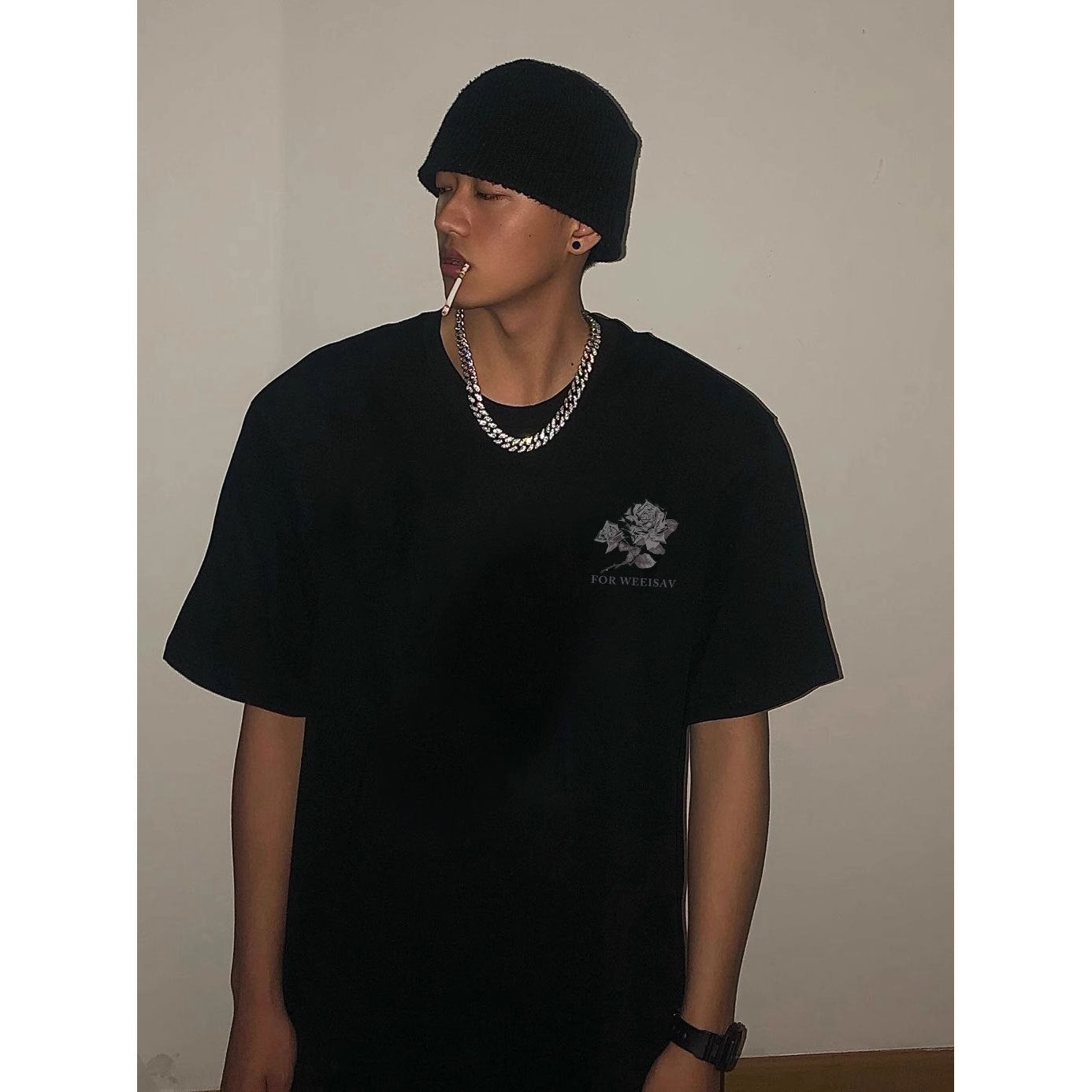 Rose Printed Short-sleeved T-shirt For Men