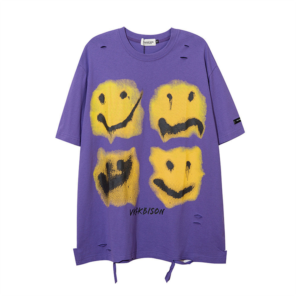 Ripped Half Sleeve T-shirt Top Men