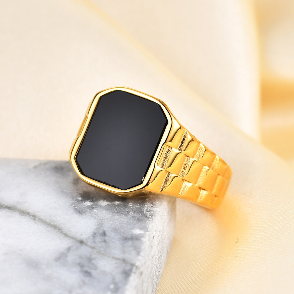 Irregular 15MM Square Fritillary Stainless Steel Ring