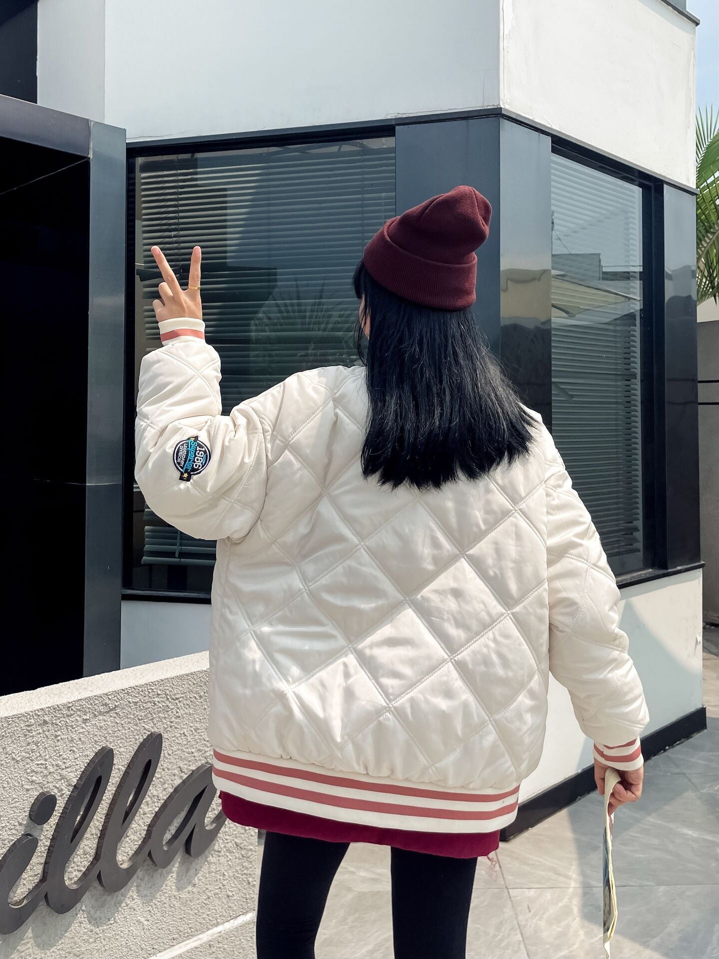 Embroidered Preppy Padded Padded Jacket