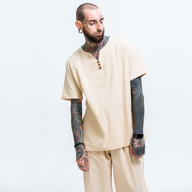 Loose Cotton And Linen T-shirt Men