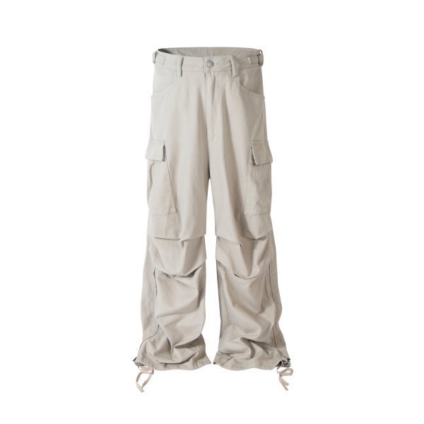 Loose Wide Leg Slightly Flared Profile Pleated Side Zipper Multi-pocket Cargo Pants
