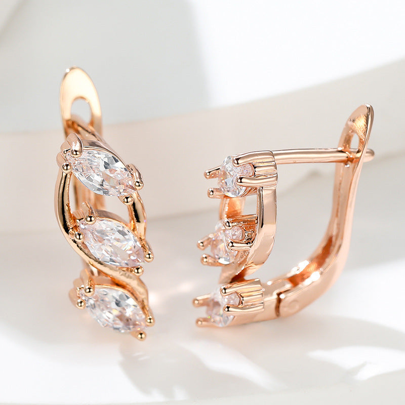 Three Colors Crystal Zircon Champagne Gold Ear Clip Festival Gift Earrings