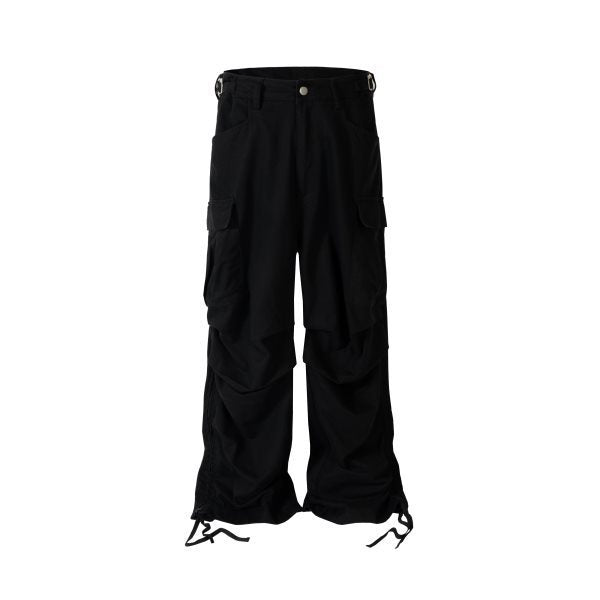 Loose Wide Leg Slightly Flared Profile Pleated Side Zipper Multi-pocket Cargo Pants