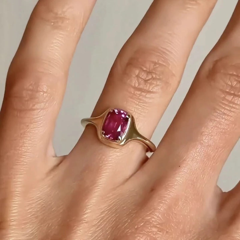 Colorful Gem Sparking Zirconium Ring Niche Mid-Ancient Opening Adjustable