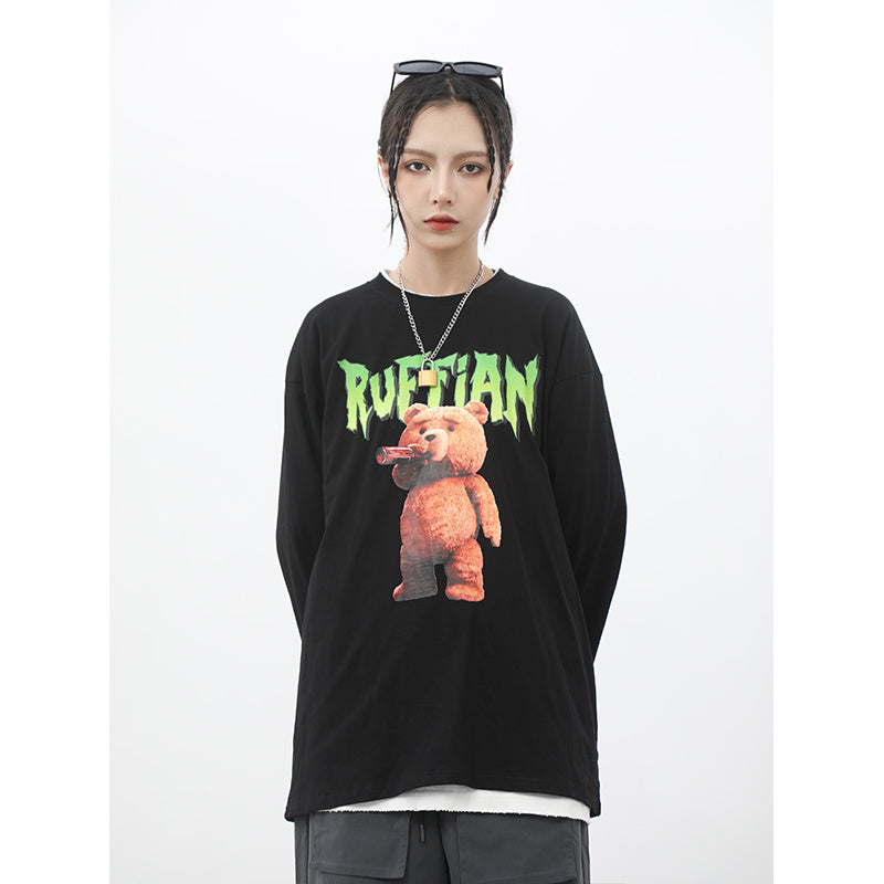 Japanese bear print long sleeve t-shirt men