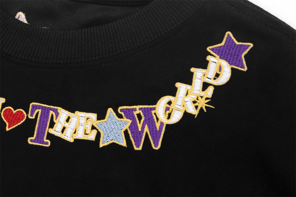 Embroidered Letter Crew Neck T-shirt Men
