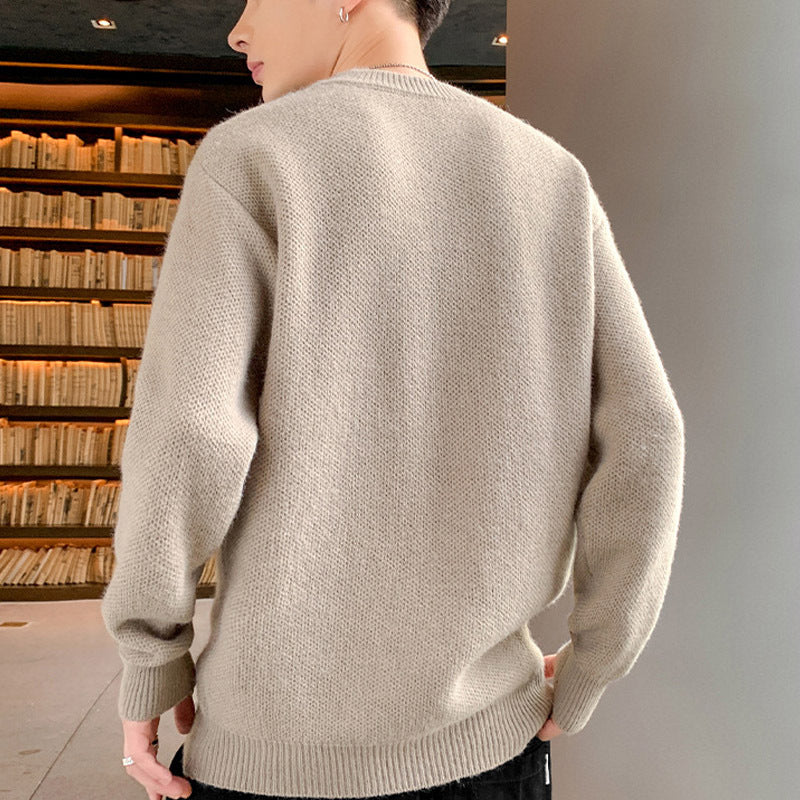 Men's Round Neck Warm Loose Sweater Base Shirt