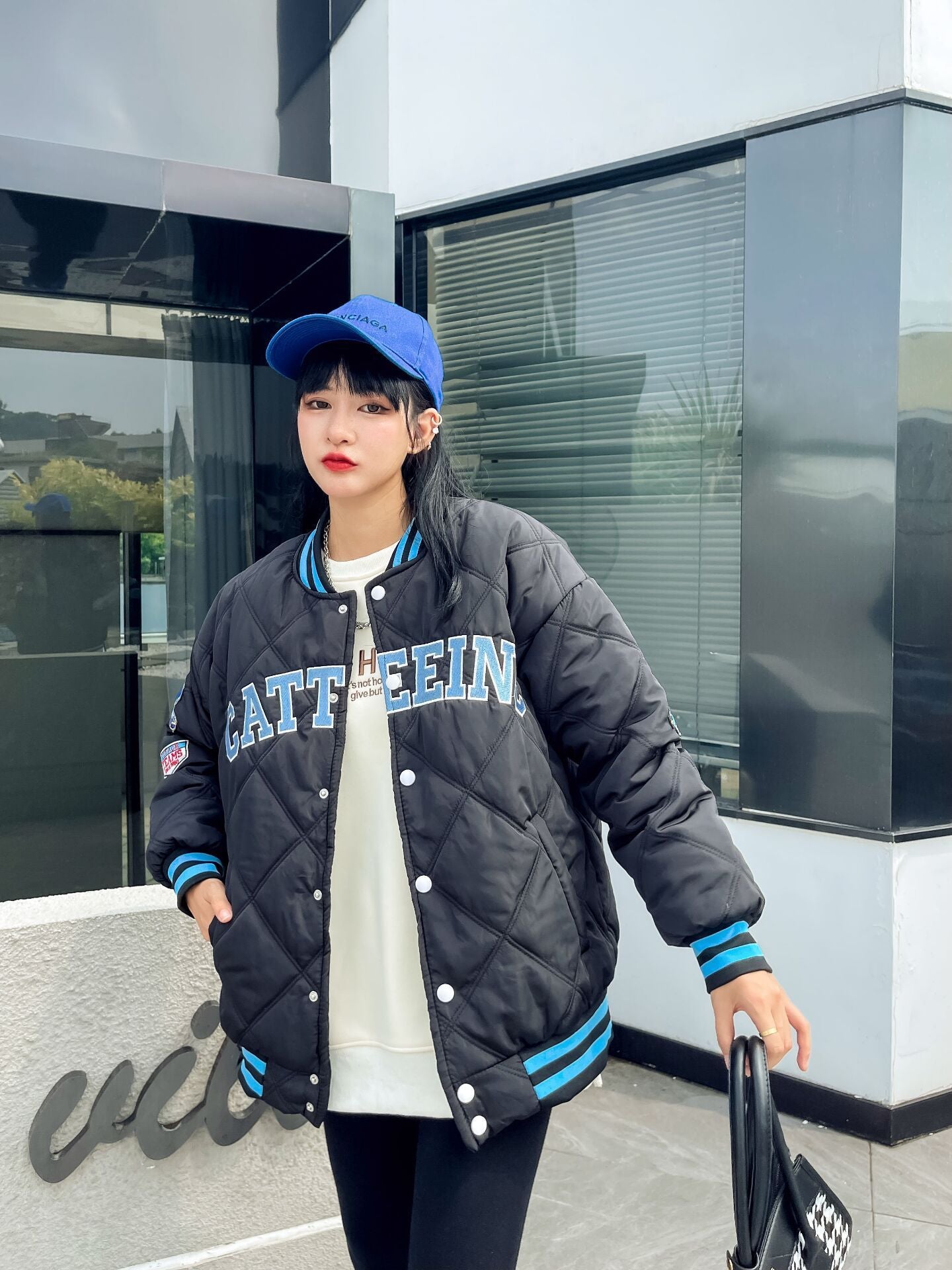 Embroidered Preppy Padded Padded Jacket