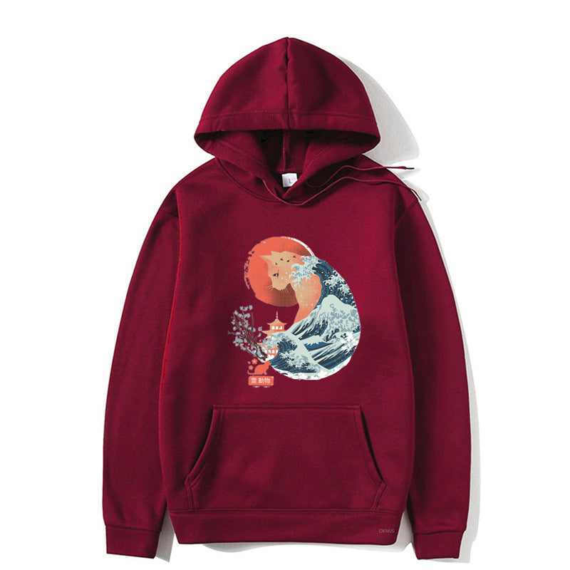 Male And Female Personality Funny Cat Printing Drawstring Hoodie