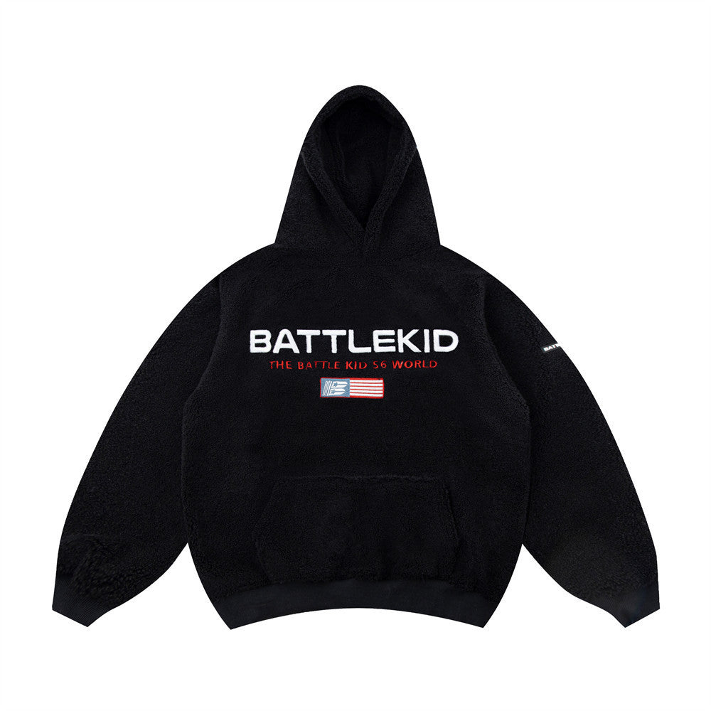 Lamb Wool Alphabet Embroidery Hooded Sweater