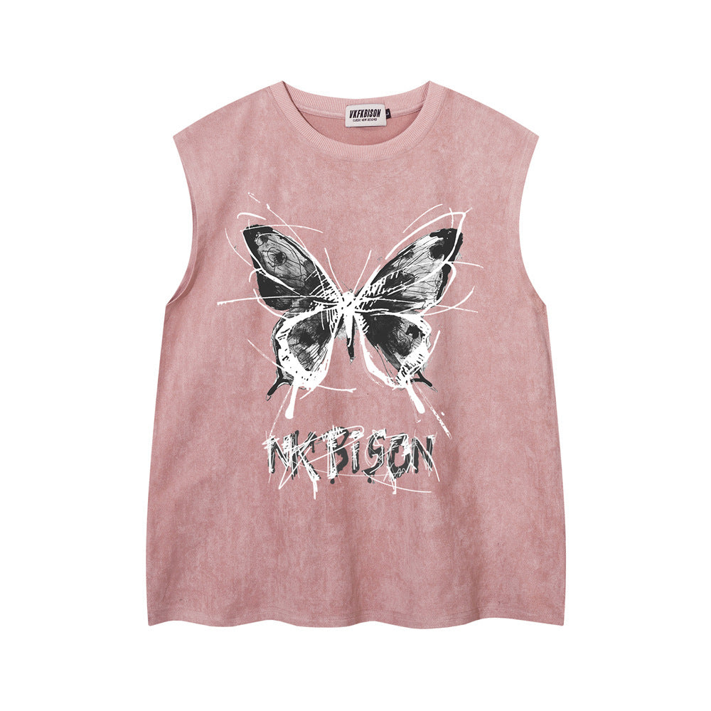 Butterfly Print Waistcoat T-shirt For Men