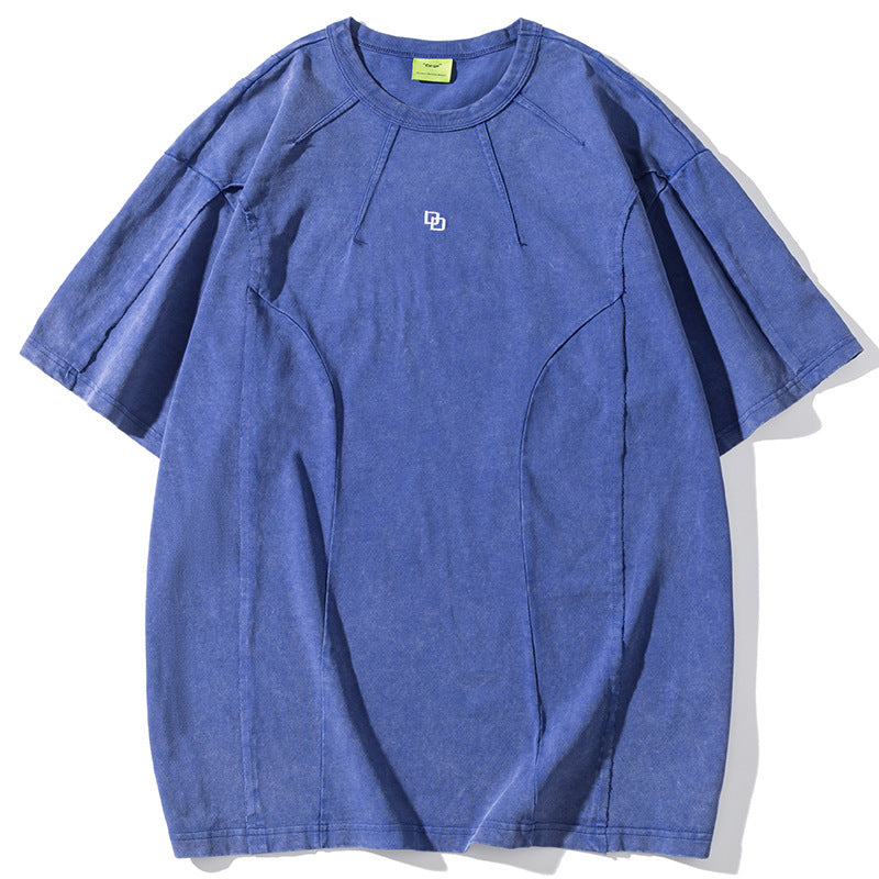 American Washed Patchwork Short-sleeved T-shirt Men