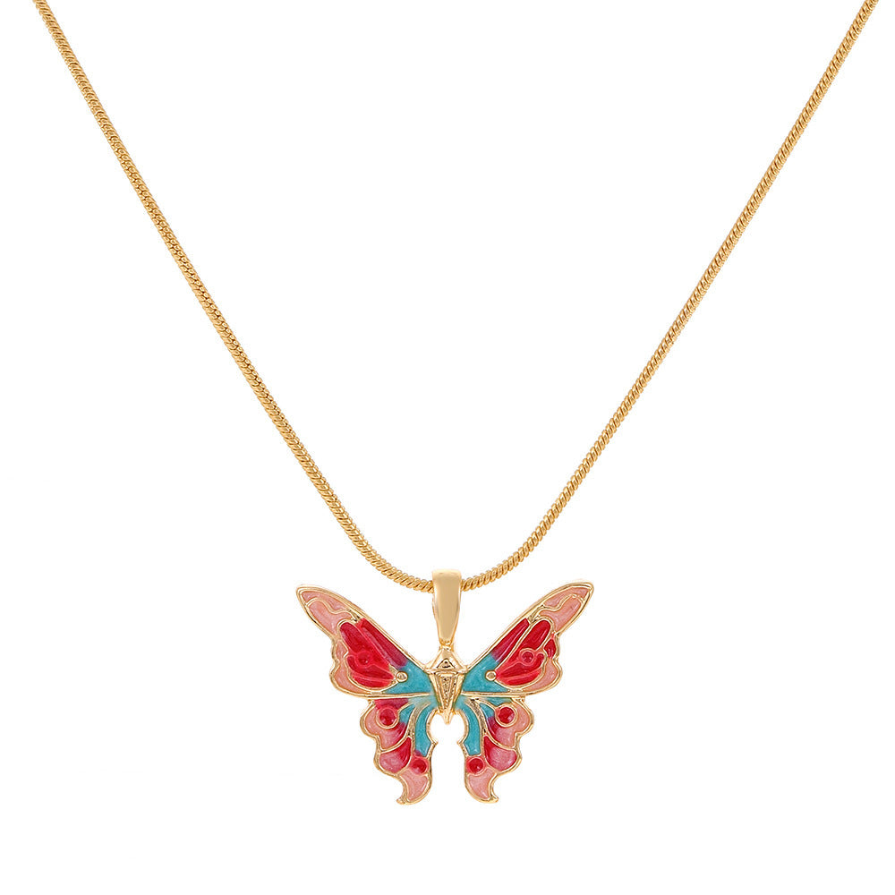 Ins Colorful Oil Necklace Butterfly Girlfriends Clavicle Chain