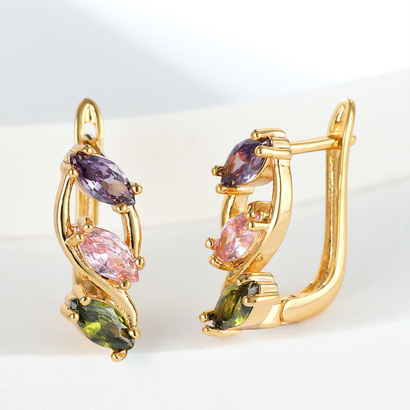Three Colors Crystal Zircon Champagne Gold Ear Clip Festival Gift Earrings