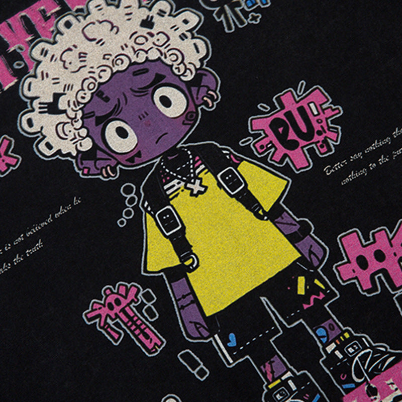 Cartoon Anime Print Distressed T-shirt For Men