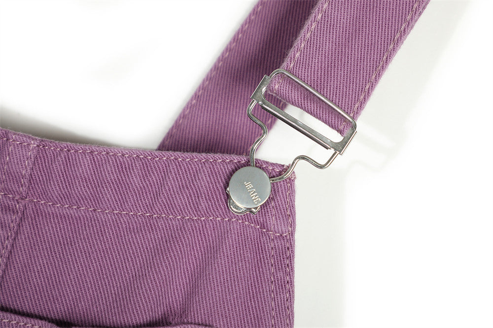 Simple Solid Color Wide Leg Straight Cargo Overalls