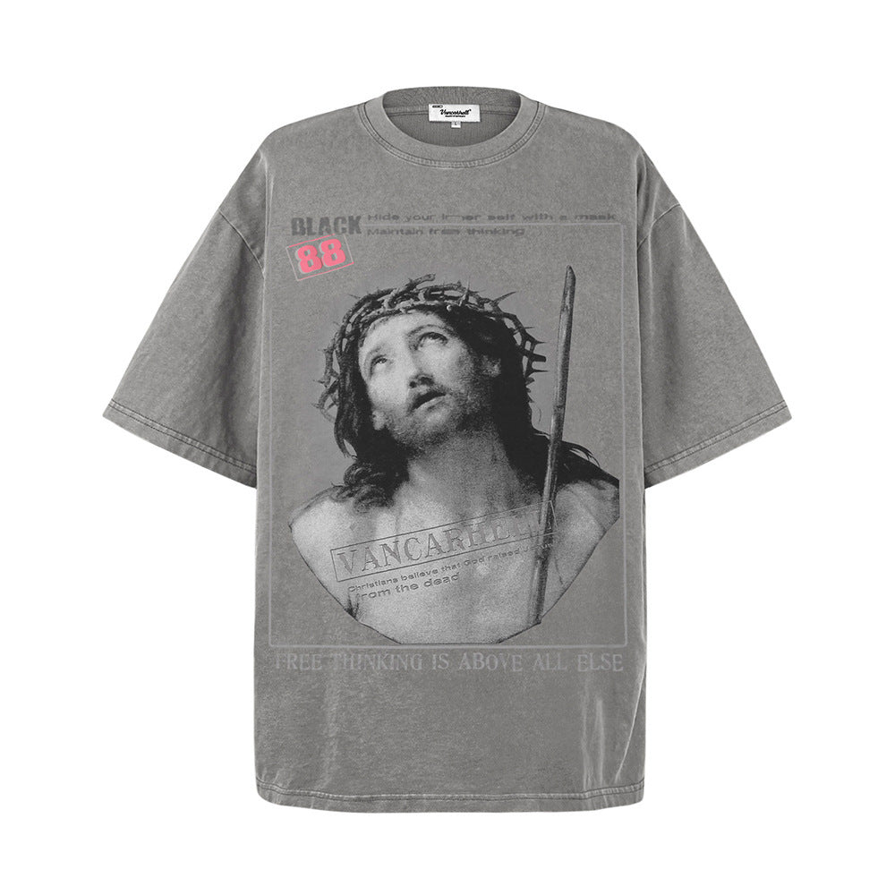 Vintage Print Short Sleeves T-shirt Men
