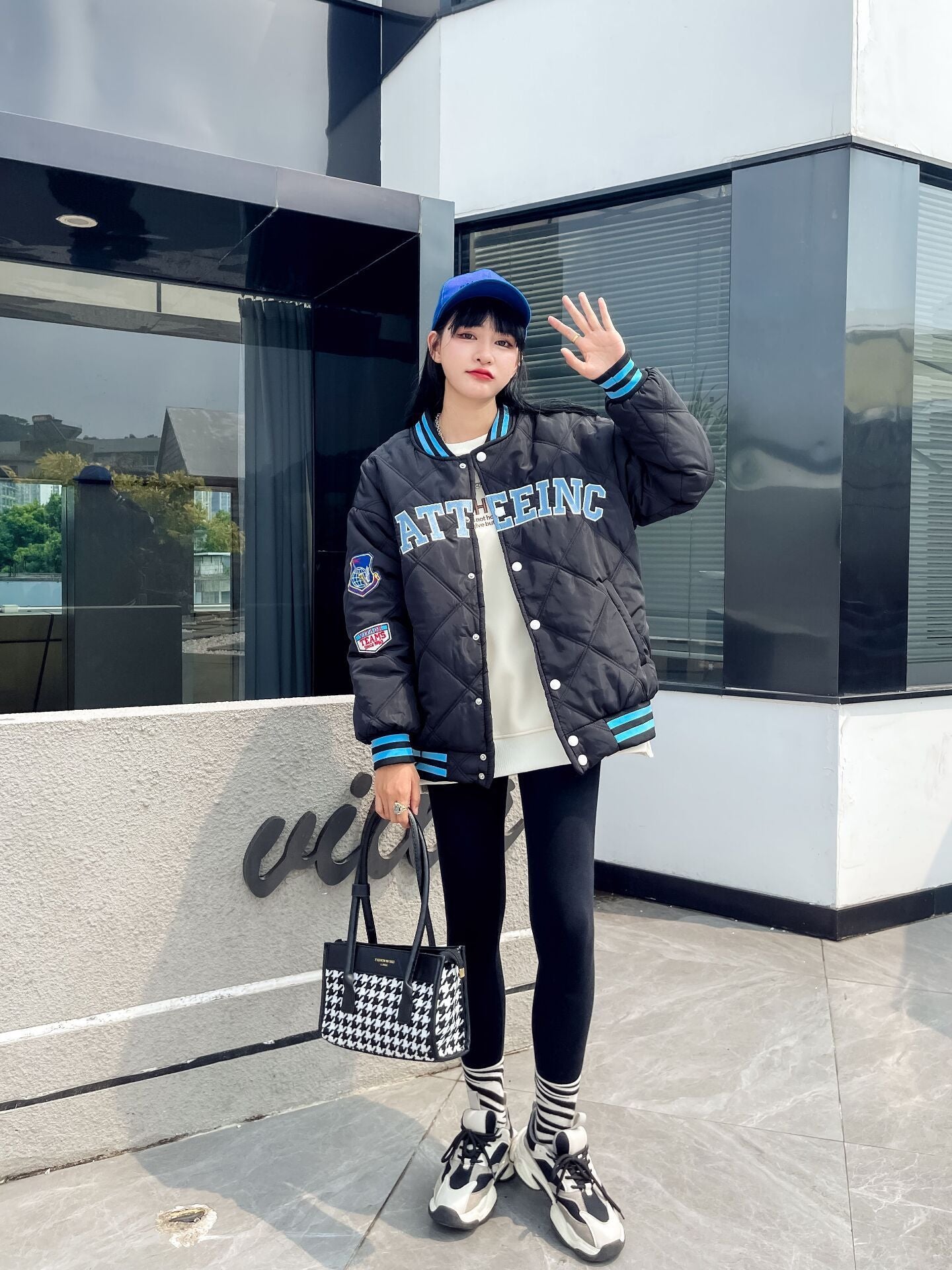 Embroidered Preppy Padded Padded Jacket