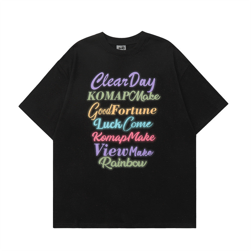 Color Letter Print Short-sleeve T-shirt Men