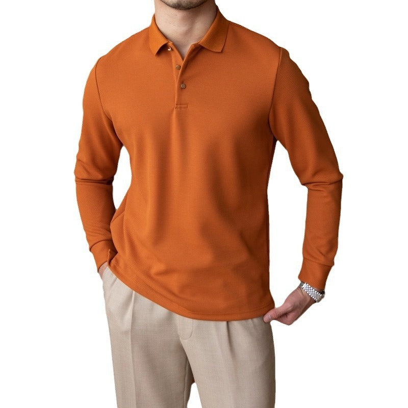 New Solid Color Retro Slim-fit Long-sleeved Polo Shirt