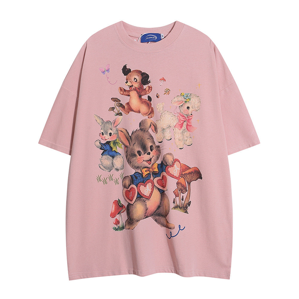 Animal Cartoon Printed T-shirt Short Sleeve Men