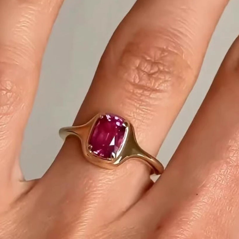 Colorful Gem Sparking Zirconium Ring Niche Mid-Ancient Opening Adjustable